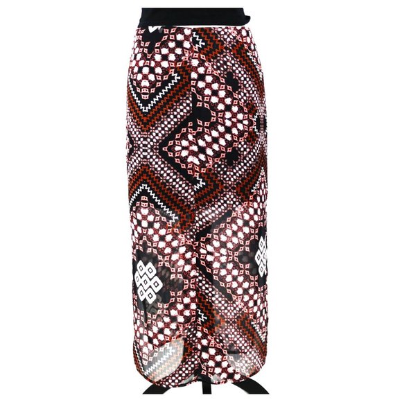 Express BOHO Brown & White Geometric Maxi Skirt w/Slits Medium NWOT - Picture 2 of 5